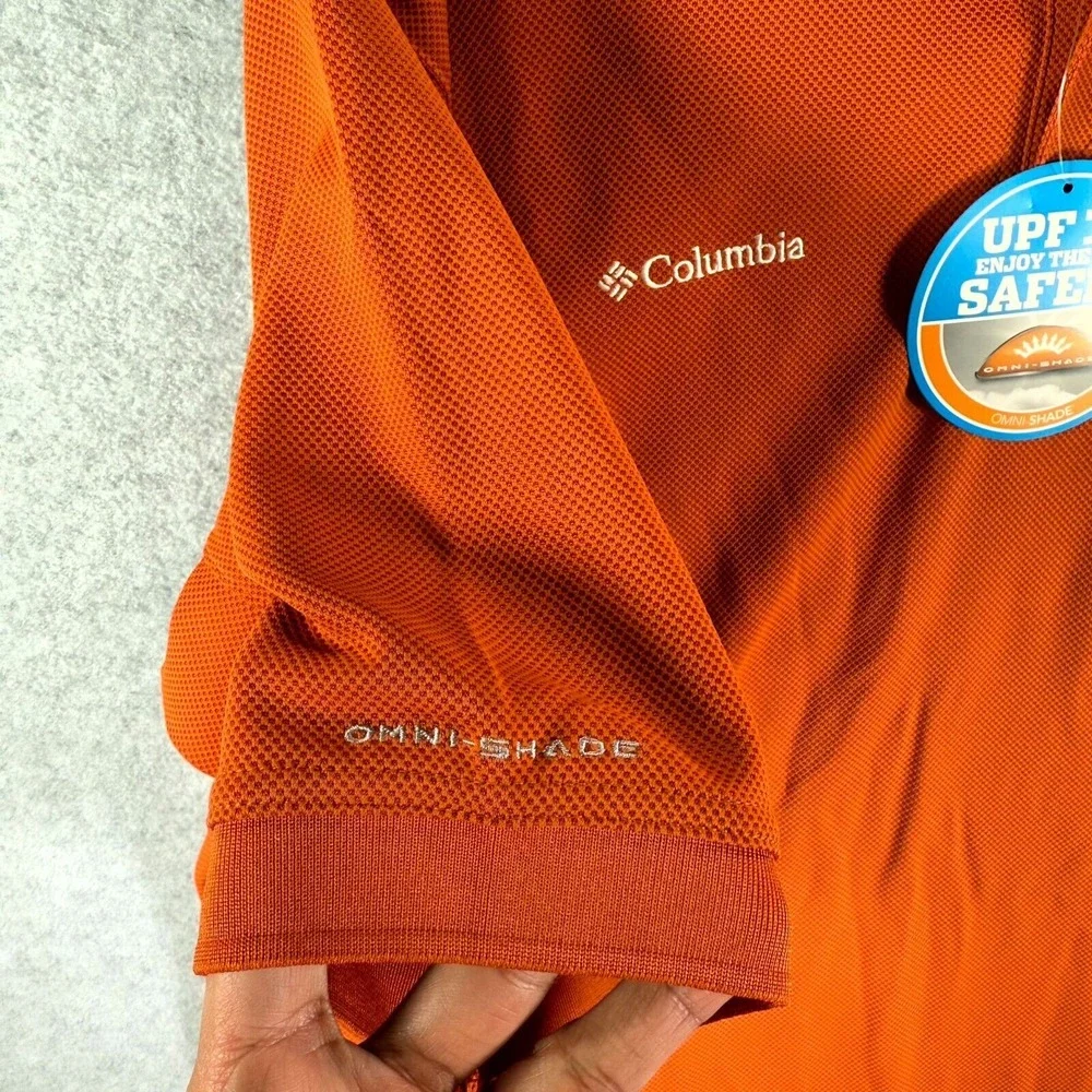 Columbia PFG Texas Longhorns Perfect Cast Polo Shirt Men Large Orange Mesh Lined
